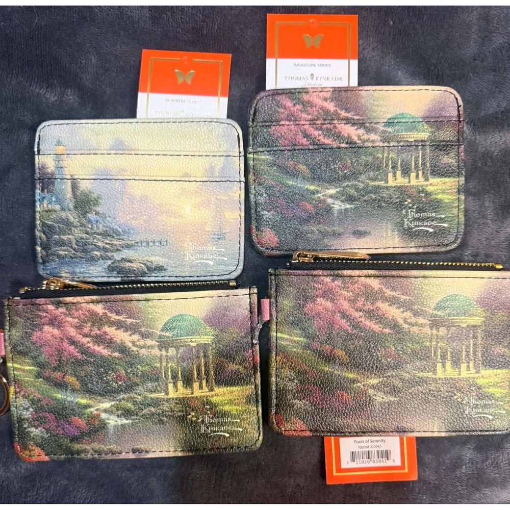 New Lot of 4 Thomas Kinkade Studios Pool of Serenity RFID wallet Card Holder